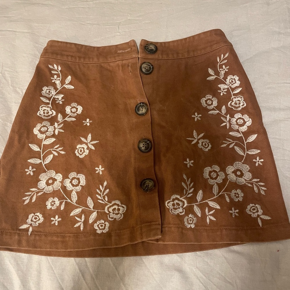Floral Embroidered Brown Skirt